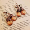 Copper Wire-Wrapped Amber Drop Earrings