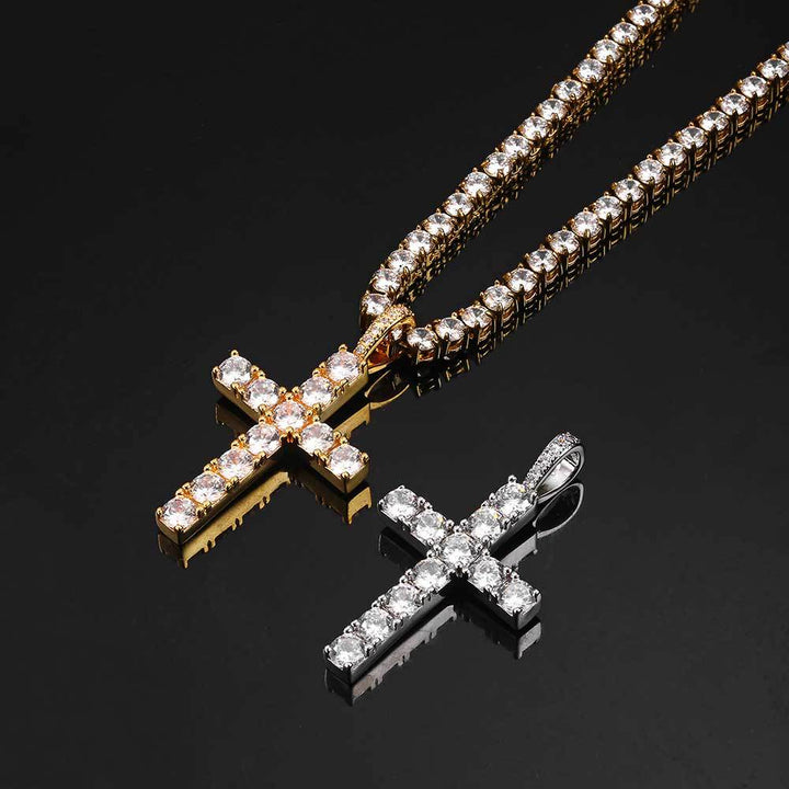 Golden Moissanite Cross Necklace