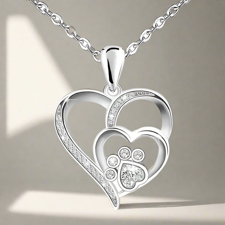 Silver Paw & Heart Necklace